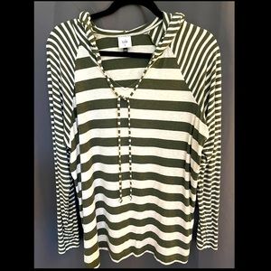 Cabi striped hoodie - cream and army green color